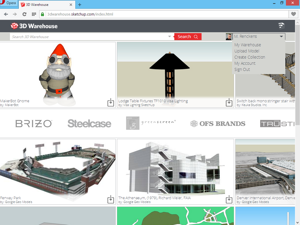 Het 3D Warehouse in een webbrowser